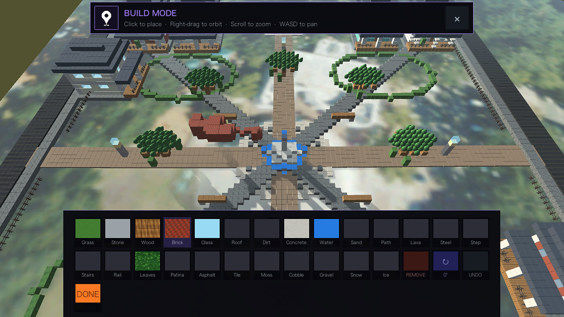 Block build mode scene in Mow My World