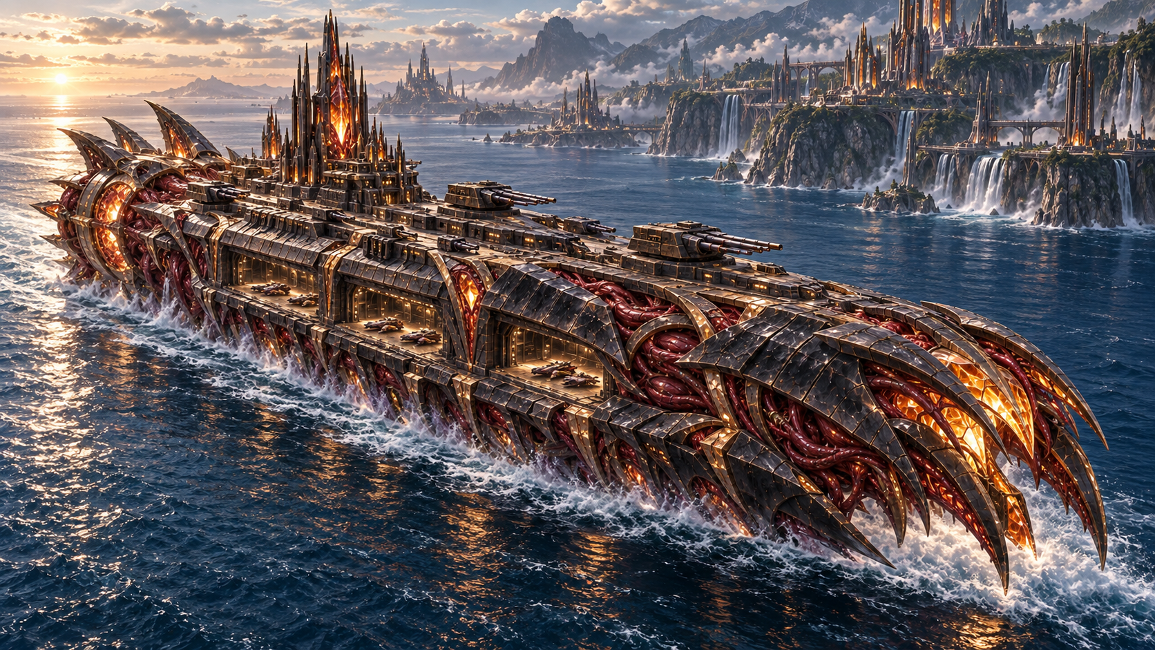 Meldaen naval war organism and a coastline converted into living military infrastructure
