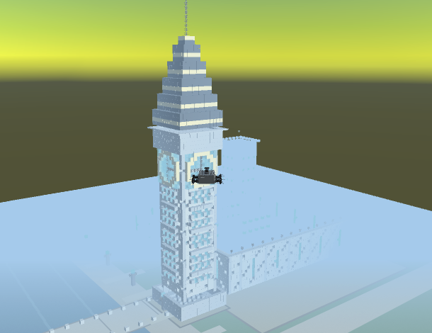 AirMode flight view around a Big Ben landmark demo in Mow My World